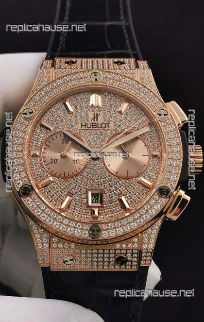 Hublot Classic Fusion Chronograph Rose Gold Diamonds Dial and Casing 1:1 Mirror Replica Watch 