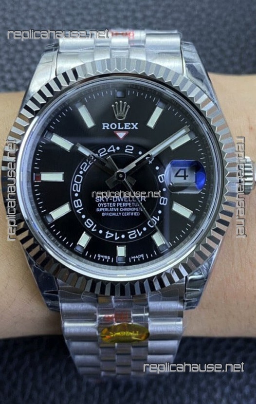 Rolex Sky-Dweller REF# M326934 Black Dial Watch in 904L Steel Case 1:1 Mirror Replica